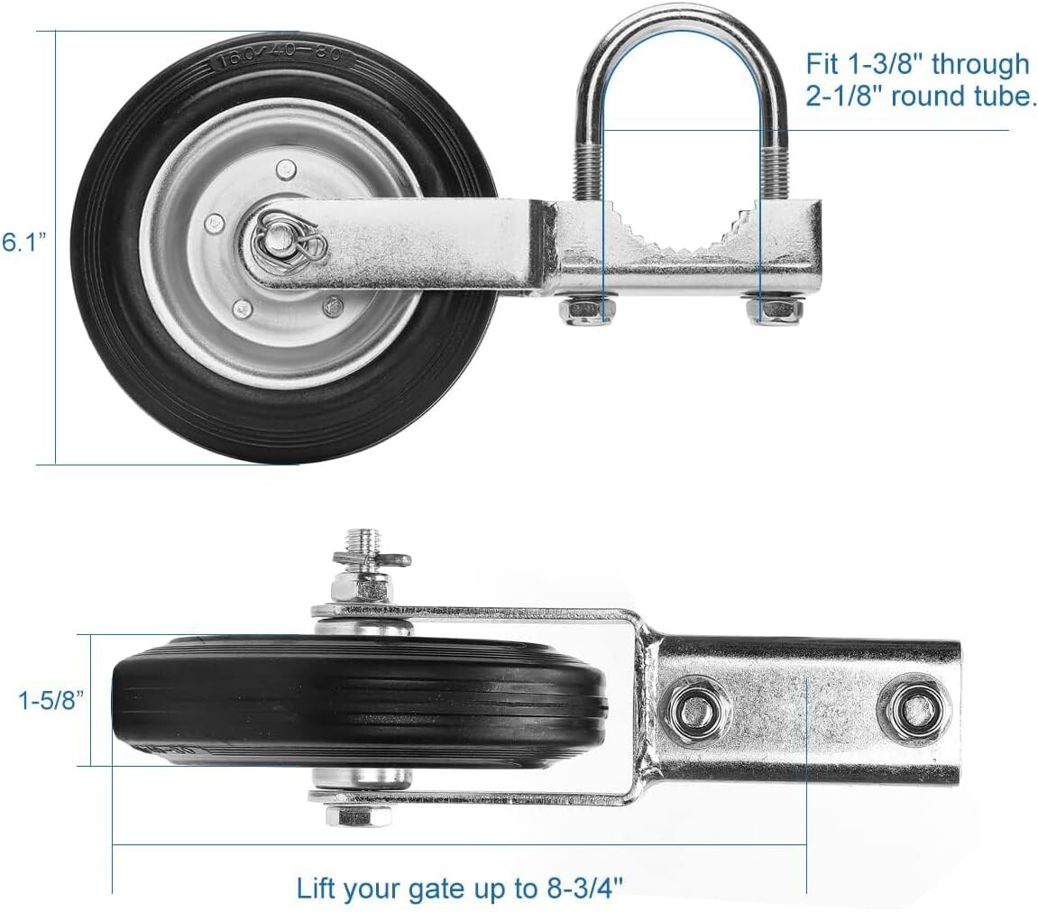 Gate Wheel Supporting Swing Gate with 1-3/8" Thru 2-1/8" Gate Frames Support