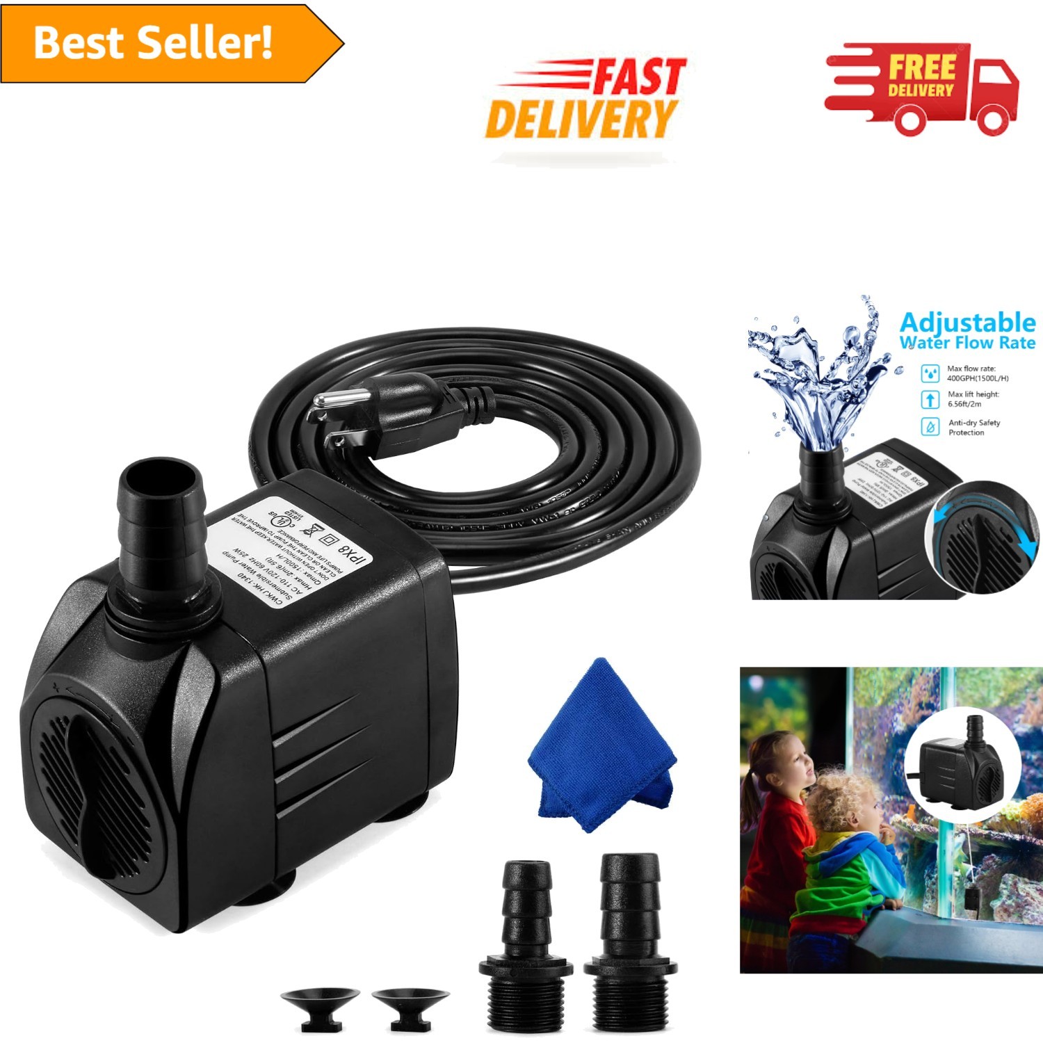 Efficient 25W Fountain Pump with Adjustable Pressure for Tranquil Water Features