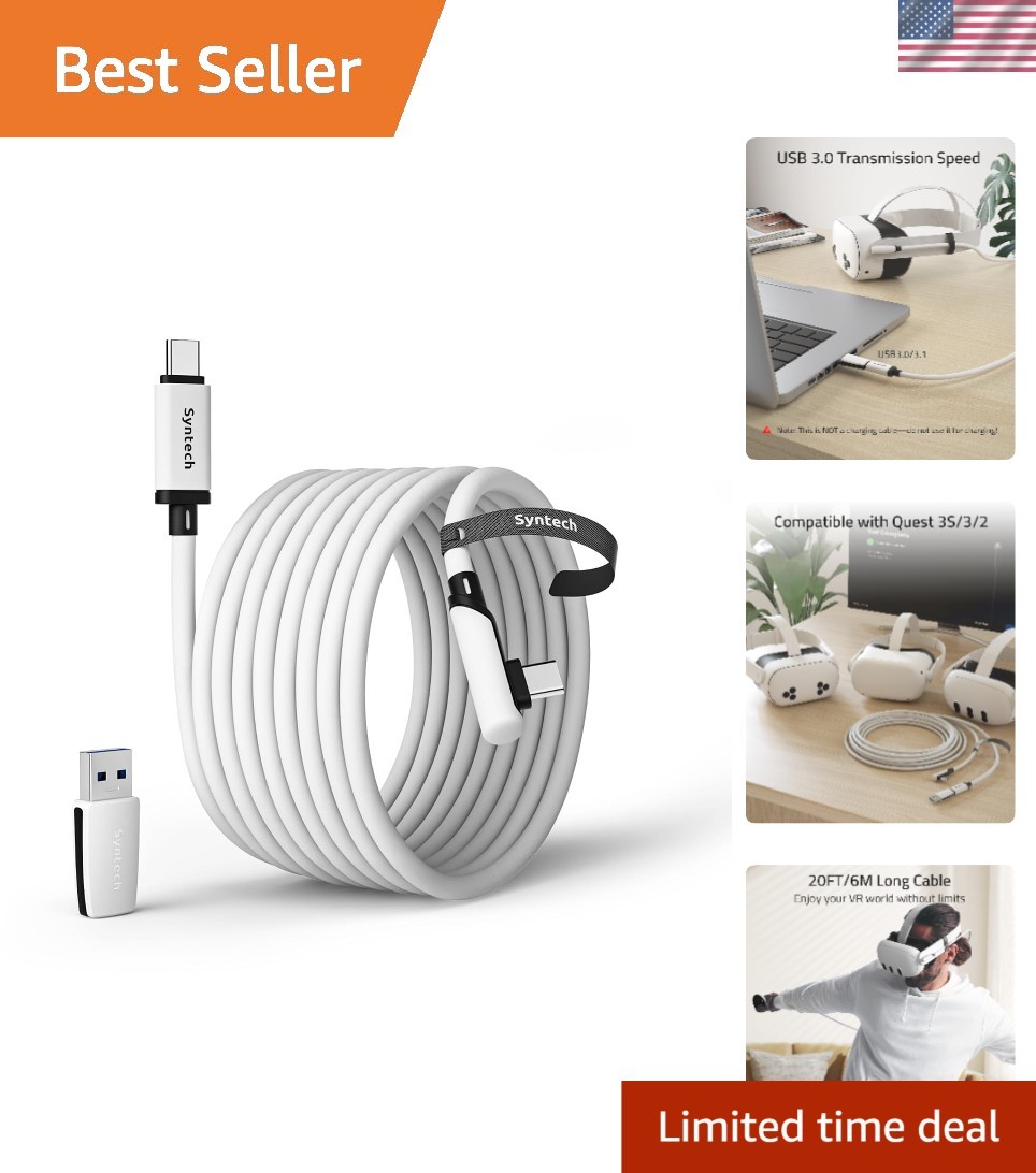 Universal 20FT Type-C Link Cable for VR Gaming - Oculus & SteamVR Compatible