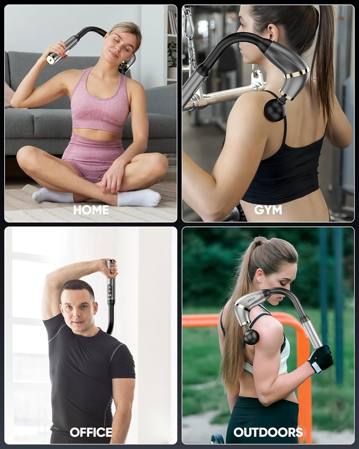 Massage Gun Pro - Extended Handle, 4 Heads, 3 Modes, USB-C Fast Charge