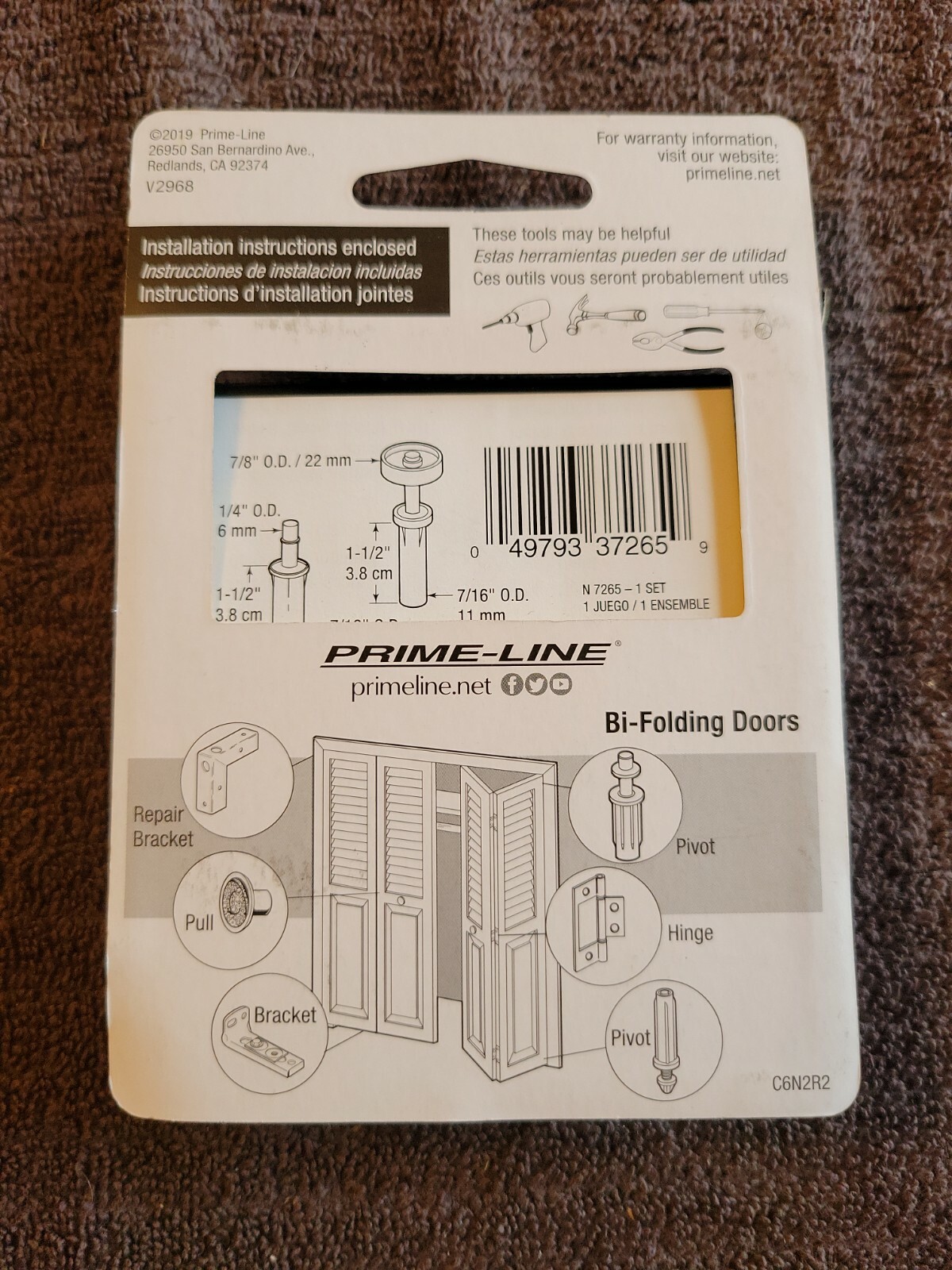 Prime Line Bi Fold Door Top Pivot and Guide Wheel