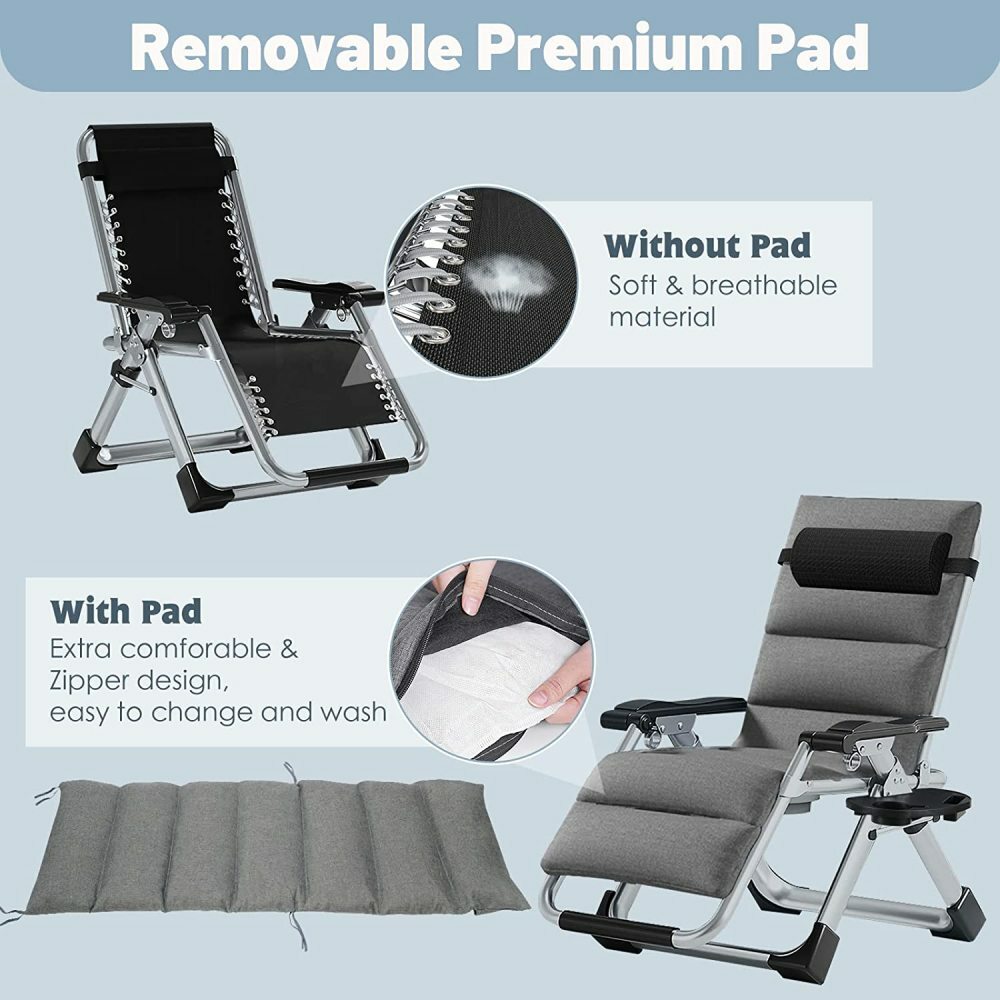 NAIZEA Gray Blue Double Side Mattress Folding Camping Cots Zero Gravity Chair