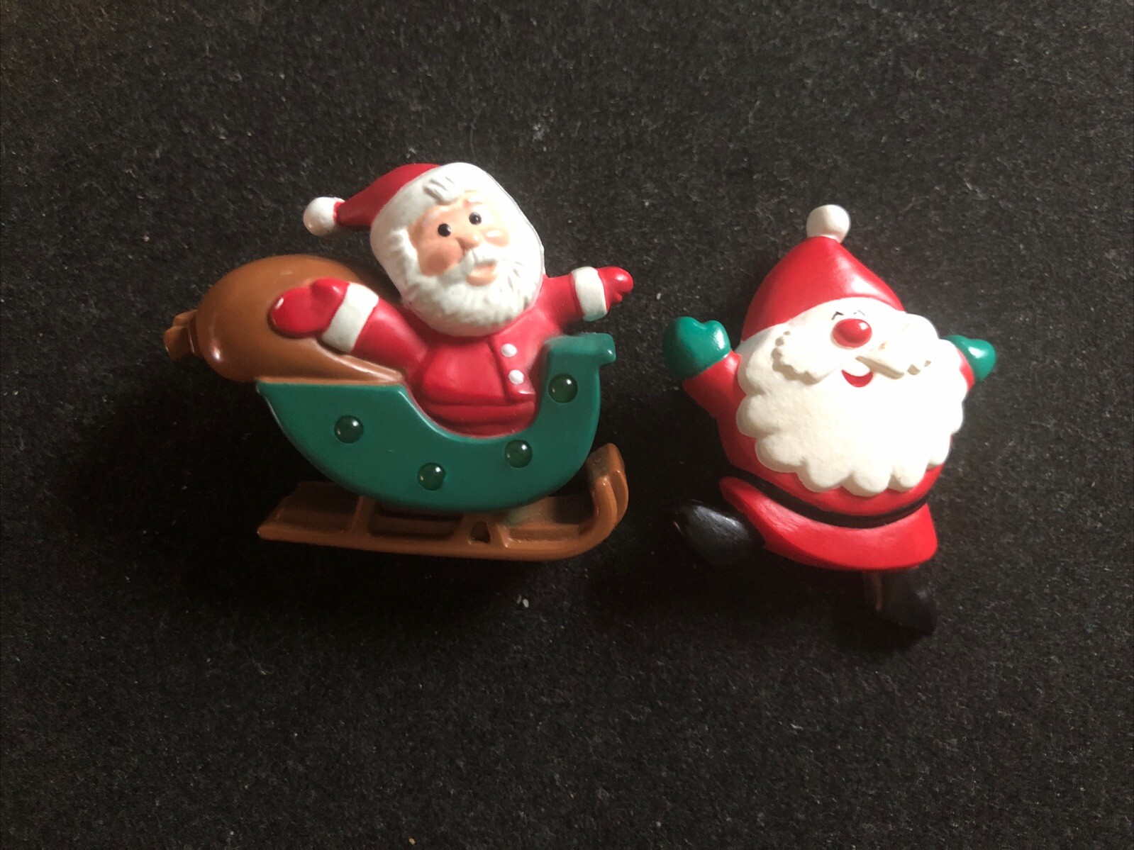 Hallmark 1991 Santa Sleigh Pin, Lites Up Not Tested, Plus Unmarked Santa Brooch