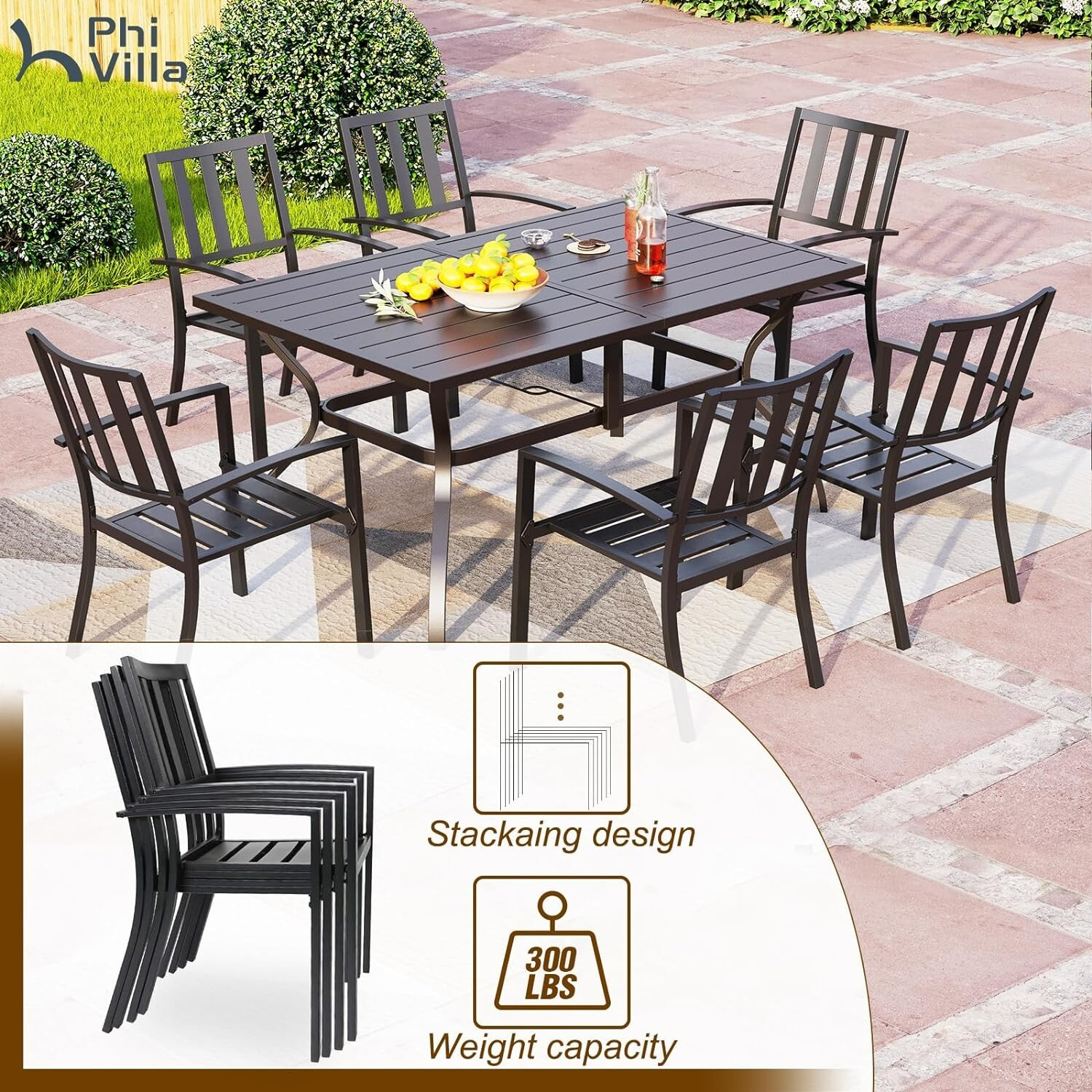8-Piece Patio Dining Set Outdoor Patio Table and Chairs with Umbrella,Beige