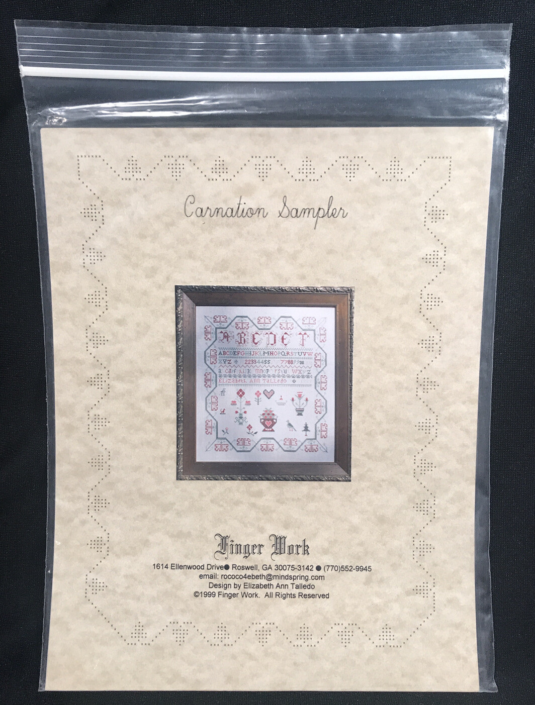 Finger Work Elizabeth Talledo Carnation Sampler Counted Cross Stitch Chart
