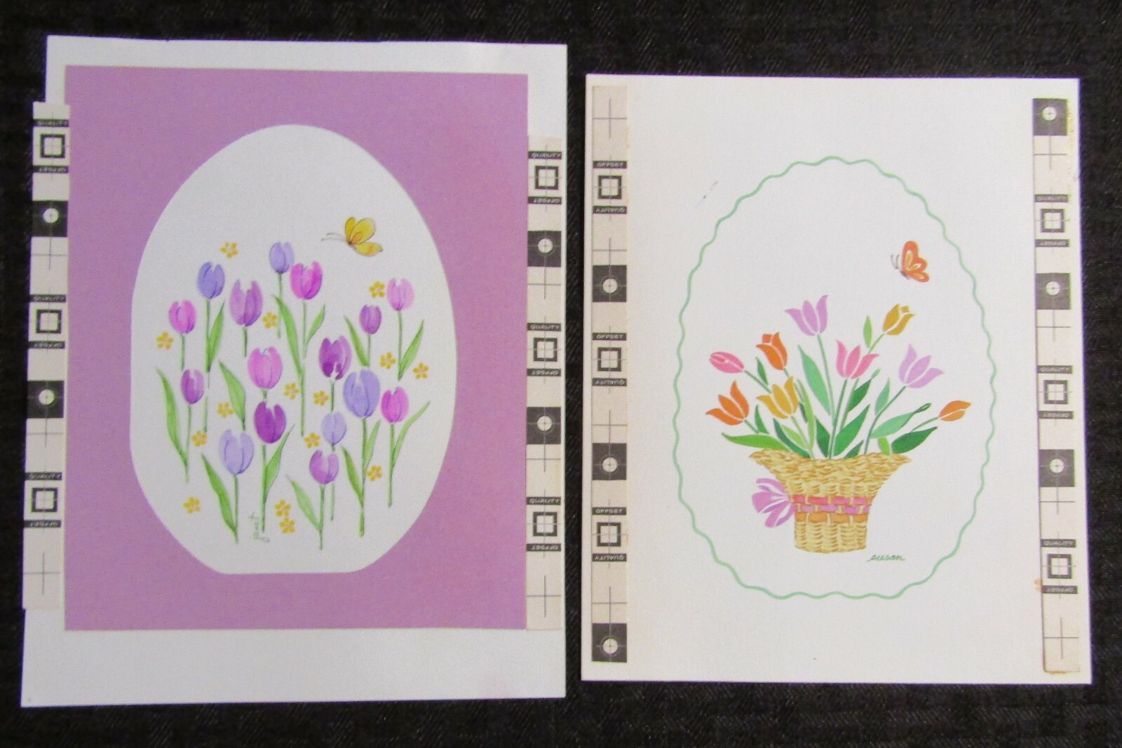 EASTER SEASON Tulips in Hat with Butterflies 5.5x7" Greeting Card Art LOT of 2