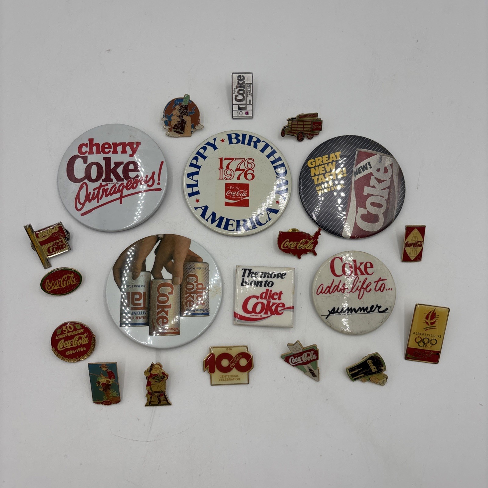Lot Of 20 Vintage Coca-Cola Enamel Pins & Button Pins