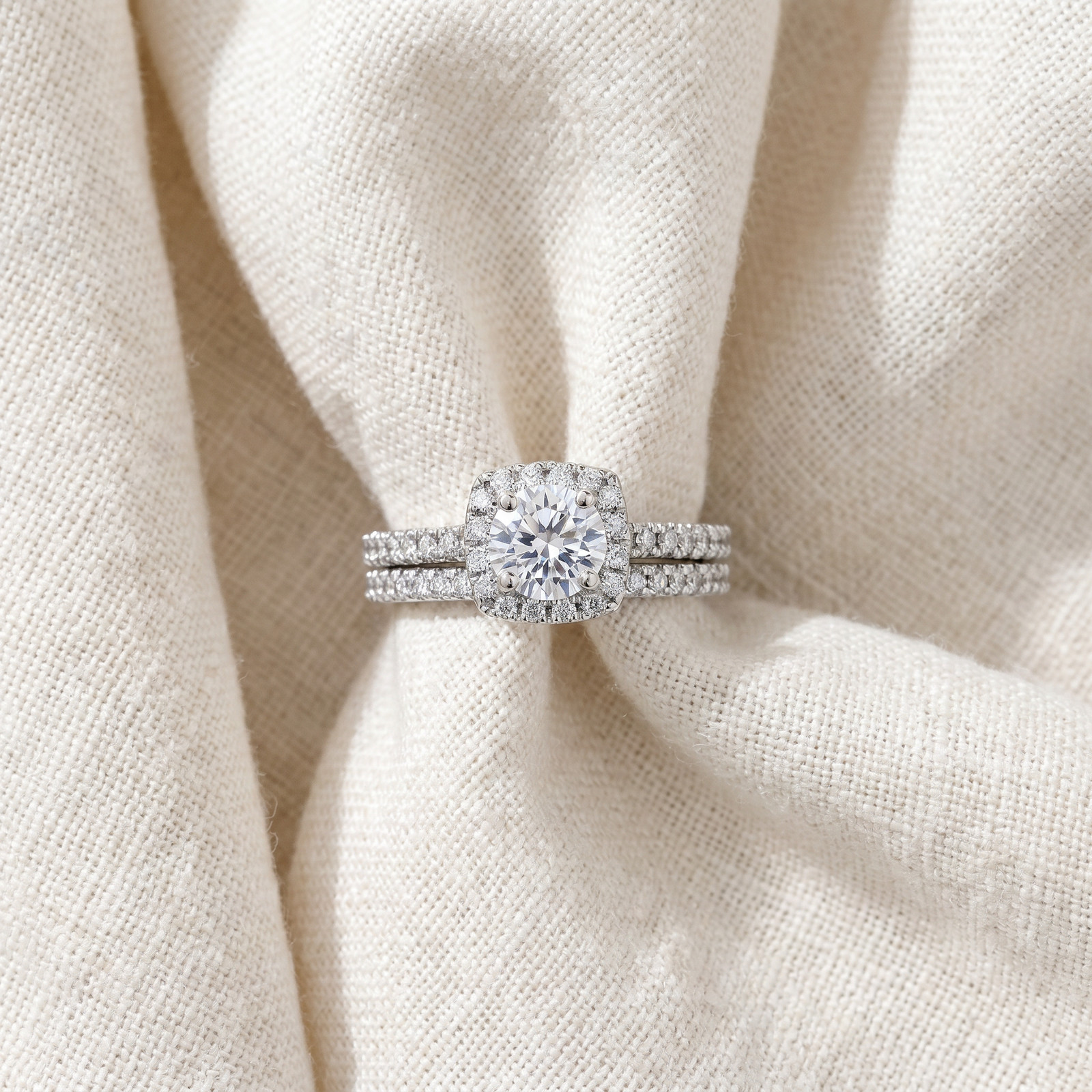 5/8Ct Cushion Halo Natural Round Diamond Engagement Wedding Ring Set White Gold