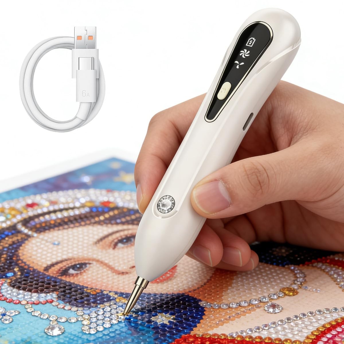 Electric Diamond Painting Pen - Cordless Vacuum Tool with Wax-Free white