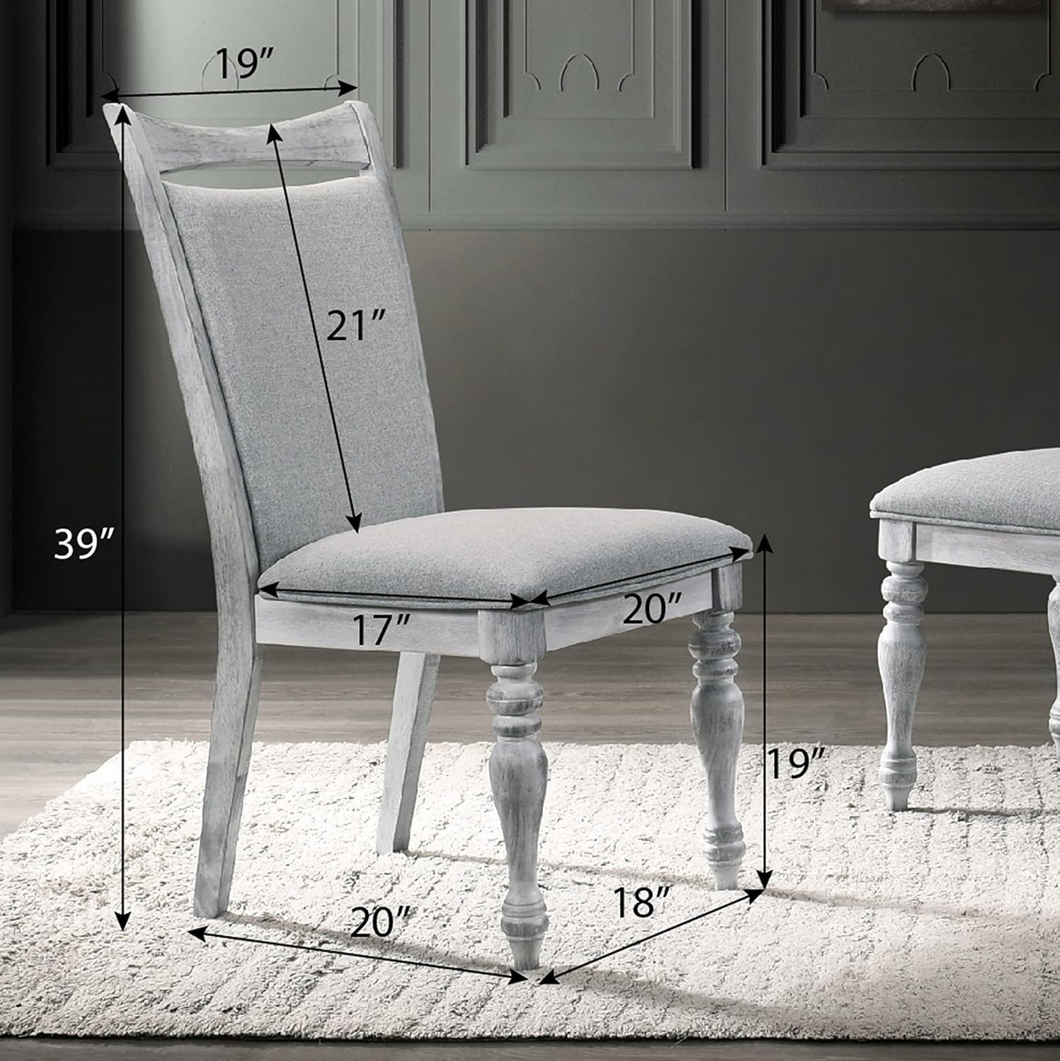 Salines 5-Piece Dining Table Set with 4 Upholstered Chairs, Rustic White