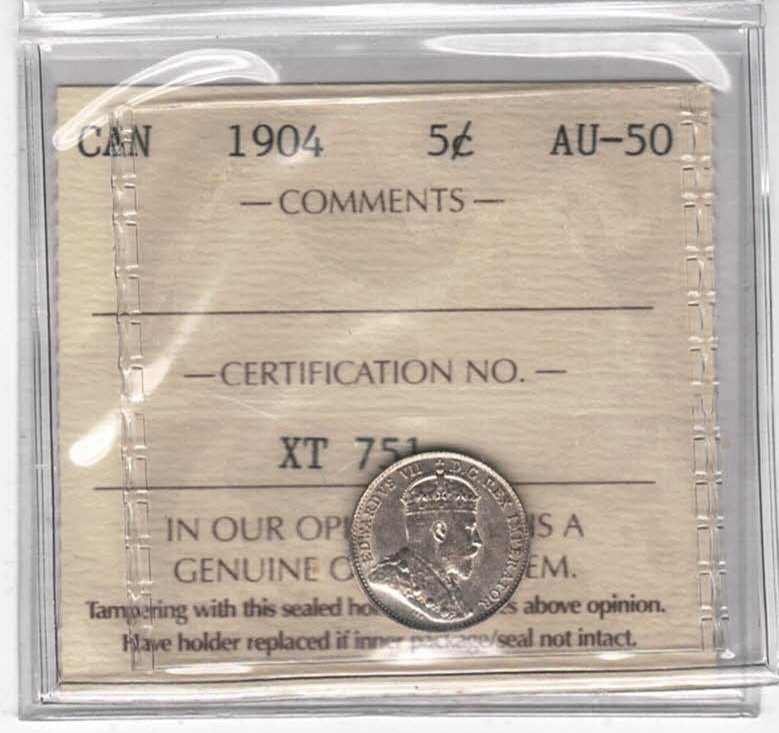 1904 Canada 5 Cents - ICCS AU50 - XT 751