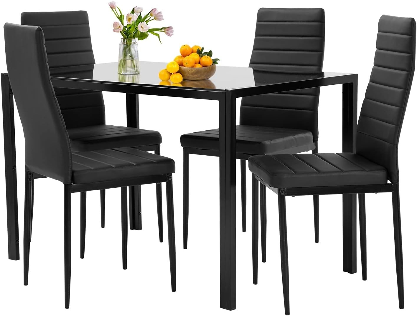 New Dining Room Table Set 5-Piece Kitchen with 4 Faux Leather Metal Frame Chairs