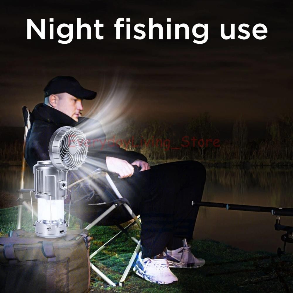Solar Portable LED Camping Lantern with Fan USB Rechargeable Flashlight Lamp US
