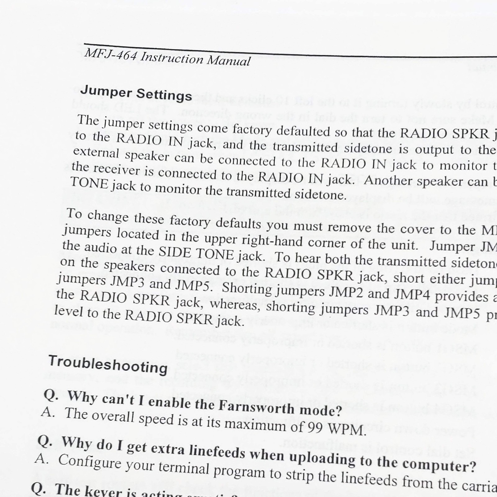 MFJ-464 CW Keyer/Reader Original MFJ Manual