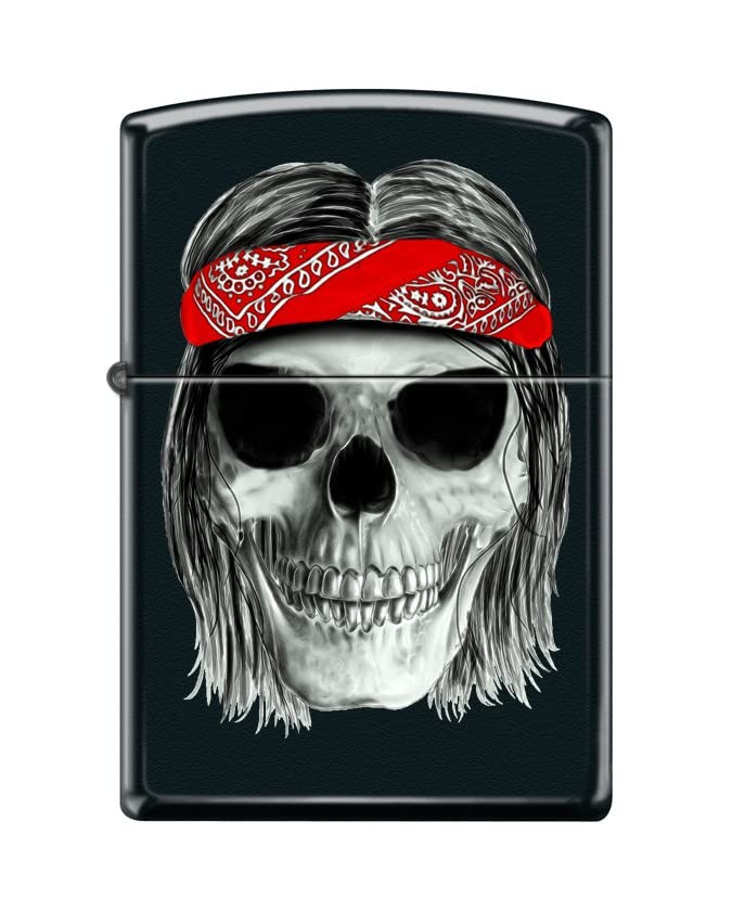 Zippo Lighter-Hippy Skull Black Matte Windproof Lighter #Z5490