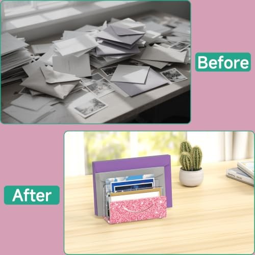 Mail Organizer Envelope Holder - Acrylic Mail 3 Compartments Glitter Pink