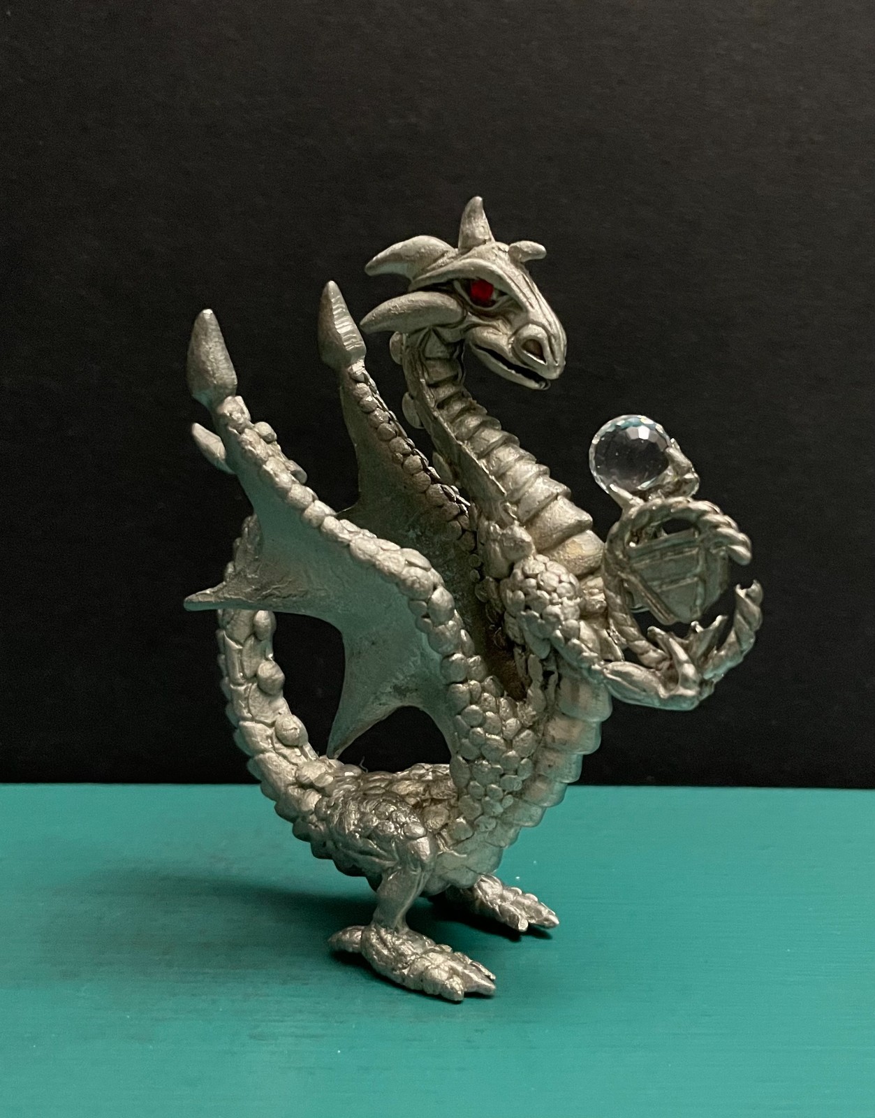 Gallo Pewter Red Eyes Wyvern Dragon Greek Delta Triangle Crystal Ball Figurine