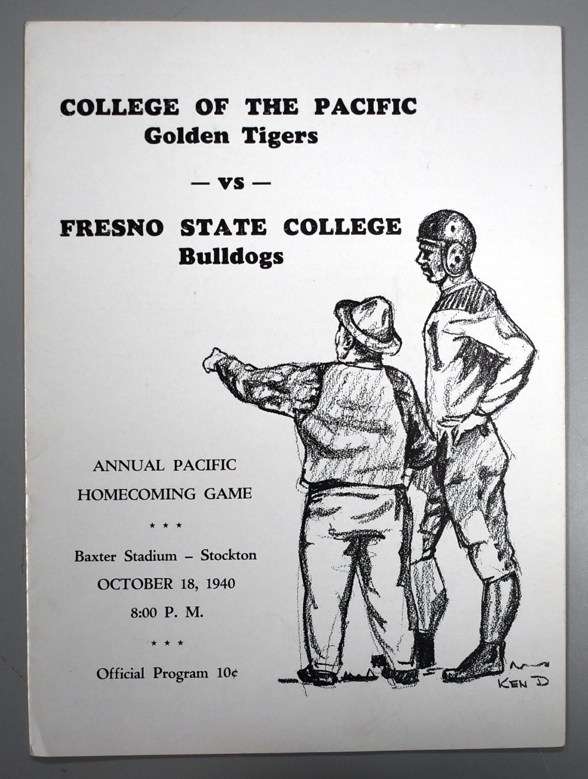 College Of The Pacific vs Fresno State October 18th 1940 Official Game Program