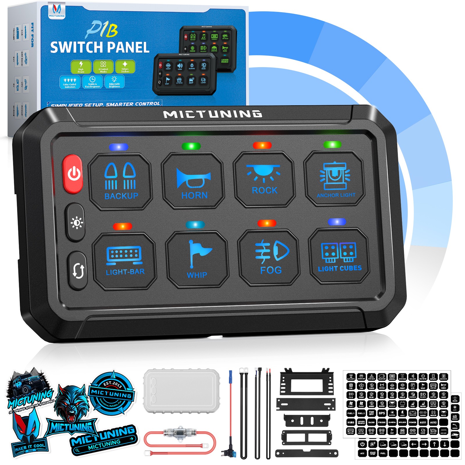 MICTUNING 8 Gang Switch Panel LED Circuit Control Relay System Box Truck Marine