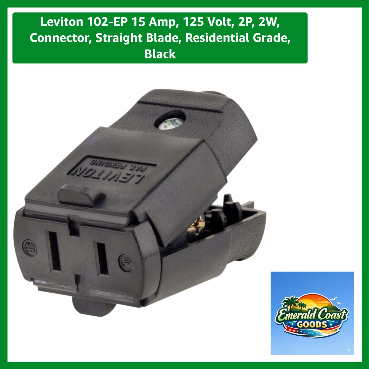15 Amp 125 Volt NEMA 1-15R Residential Connector - Black Thermoplastic