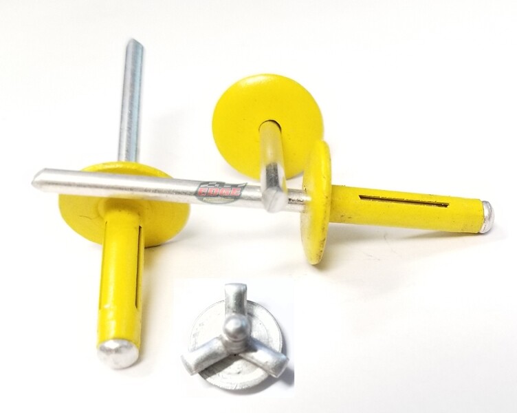 Yellow 3/16" Large Head Tri-Fold Exploding Aluminum Mandrel Pop Rivets 50 pack