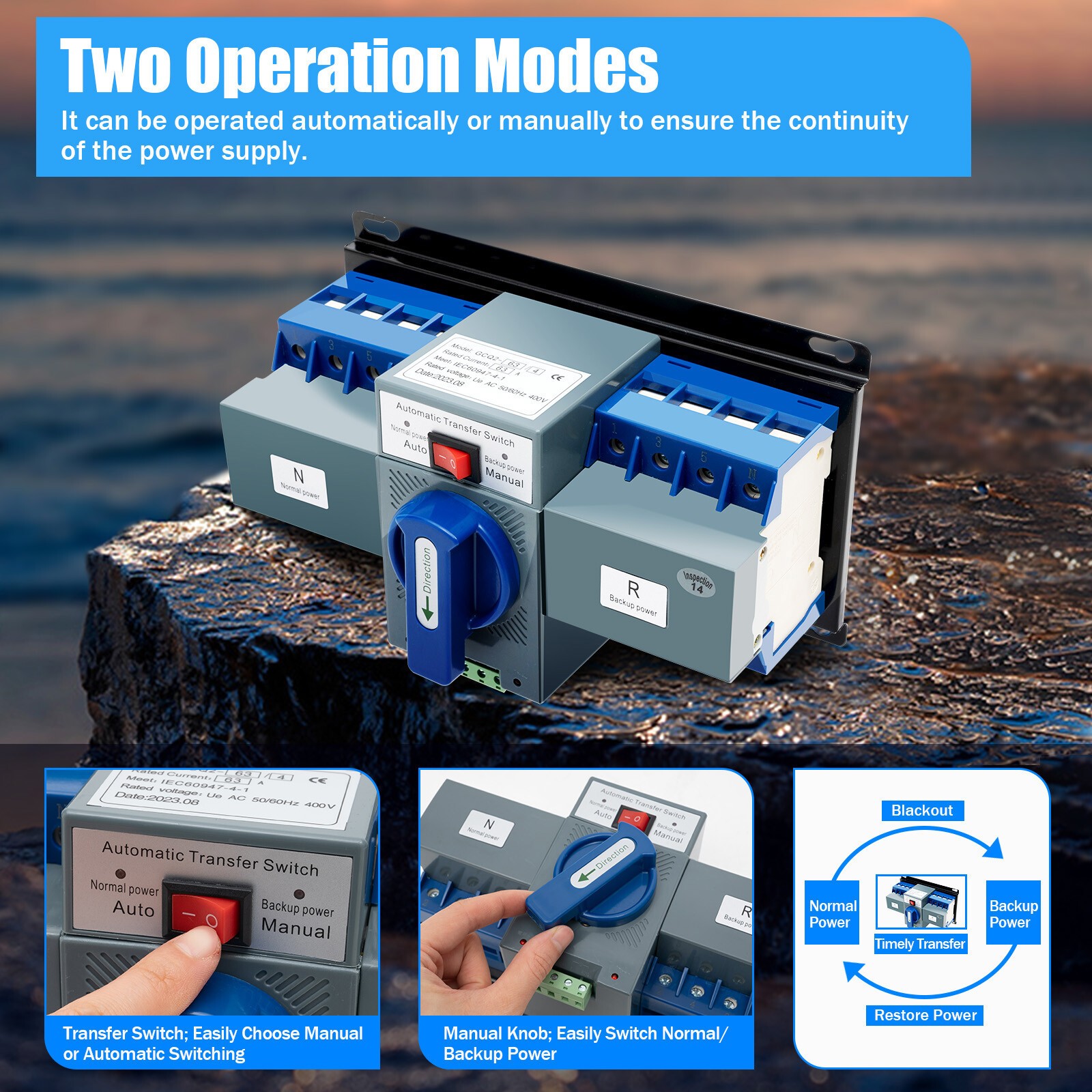 Dual Power Automatic Transfer Switch Generator Changeover Switch CB Level 63A 4P