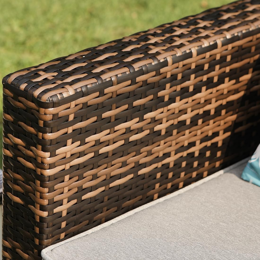 All-Weather Patio Chair, Single Brown Wicker Chair with Thick Gray Cushions &...