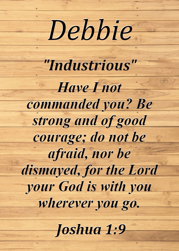 Debbie  "Industrious"  Keepsake Name Meaning Card with Bible Verse