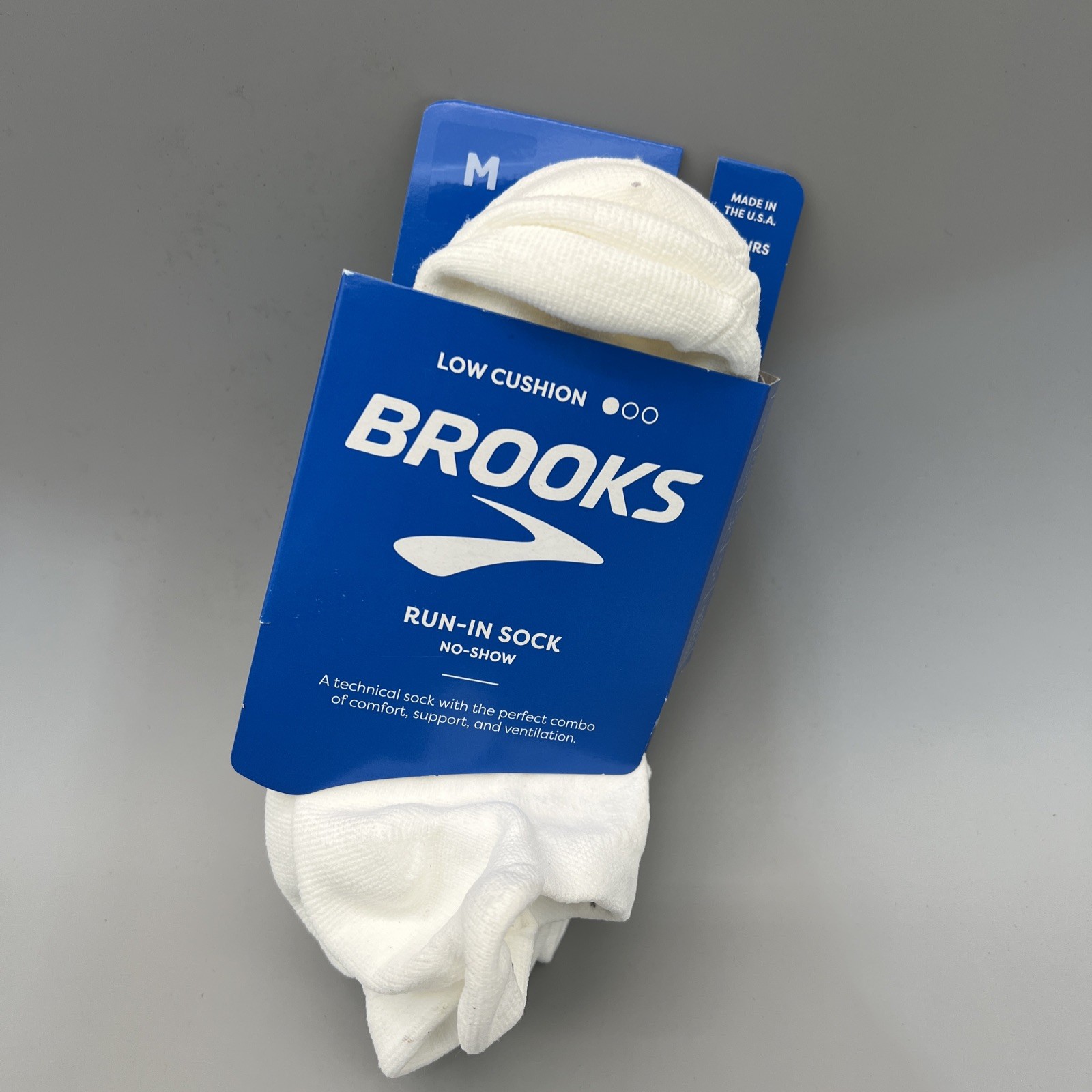 Brooks Run-In No Show 3 Pairs Unisex Running Socks White Size M New