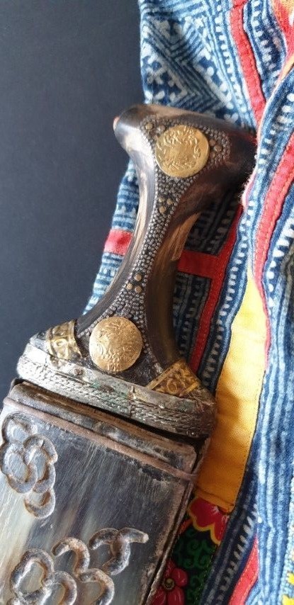 Old Yemeni Jambiya Kanjar or Arabic Dagger Horn Sheath Coins Handle 1914…
