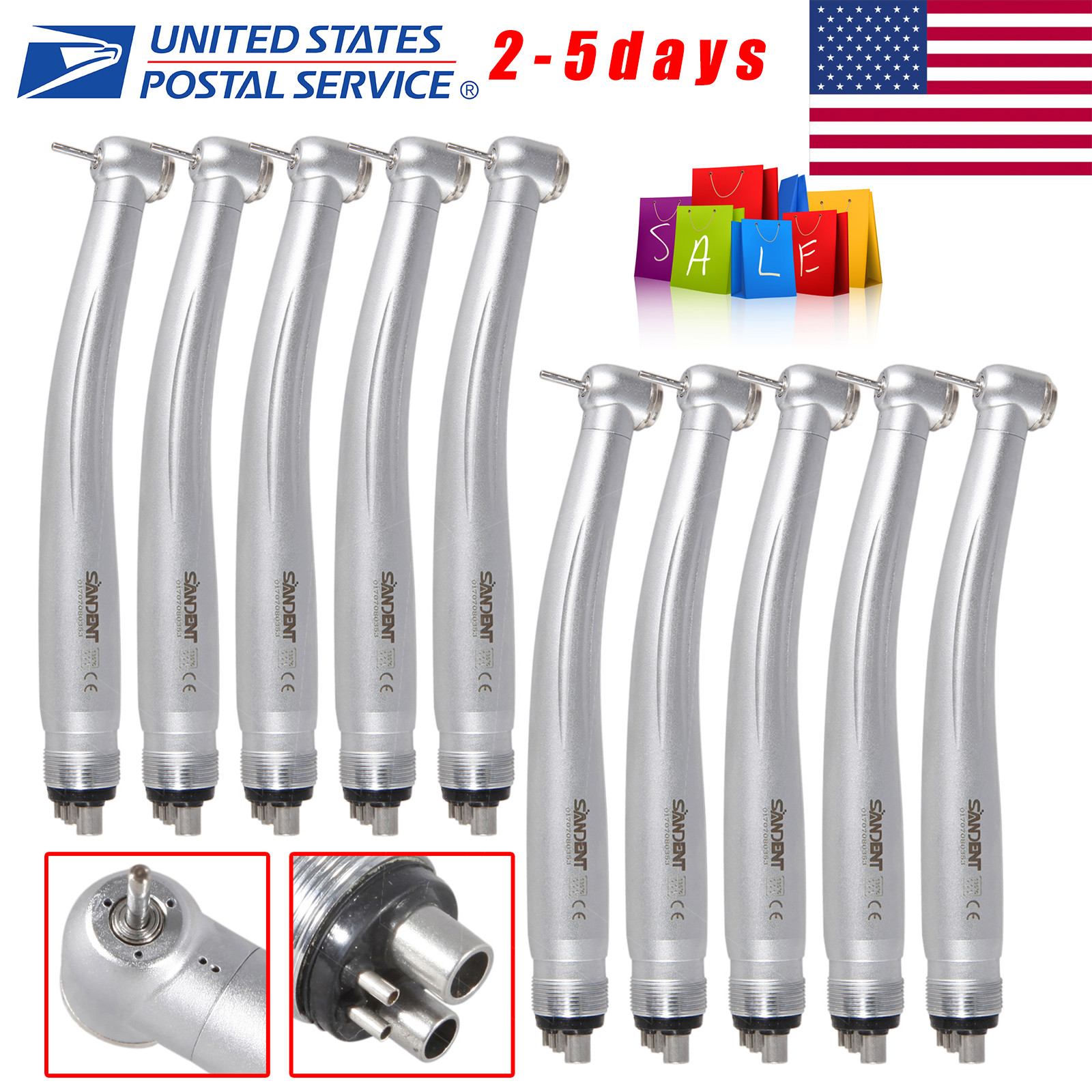 10pcs NSK Style Dental High Speed Handpiece Push Button type 4/2 Hole SANDENT-M4