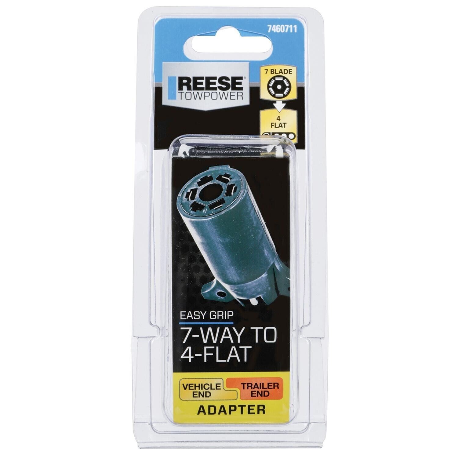 REESE TOWPOWER 7 WAY ROUND TO 4 FLAT BLADE TRAILER PLUG LIGHT WIRE ADAPTER RV