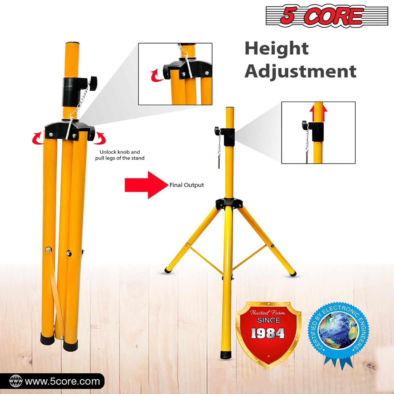 5Core Speaker Stand Tripod Tall Adjustable 72 Inch DJ Studio Monitor Pair Stands
