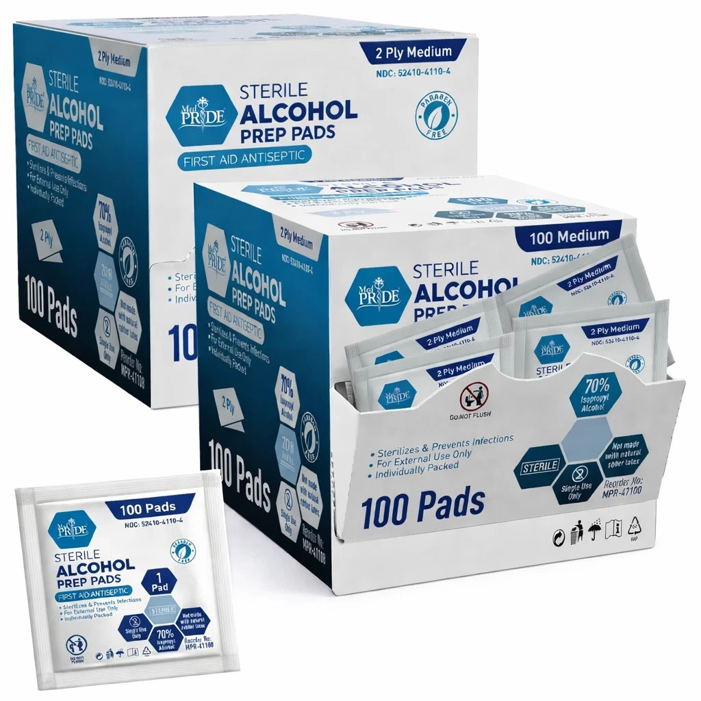 MED PRIDE Sterile Alcohol Prep Pads 70% Isopropyl 2 Ply Antiseptic Wipes 200cta8