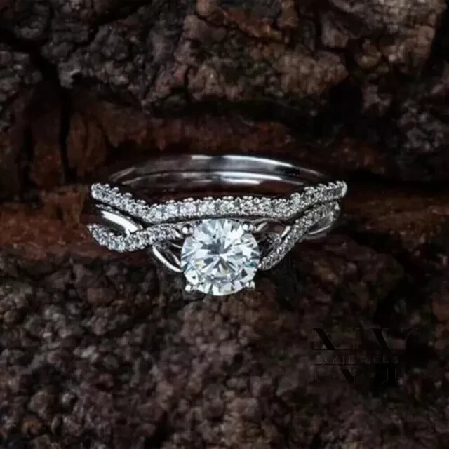 2.80 Ct Round Cut Created Diamond Women's Bridal Set Ring 14K White Gold Finish