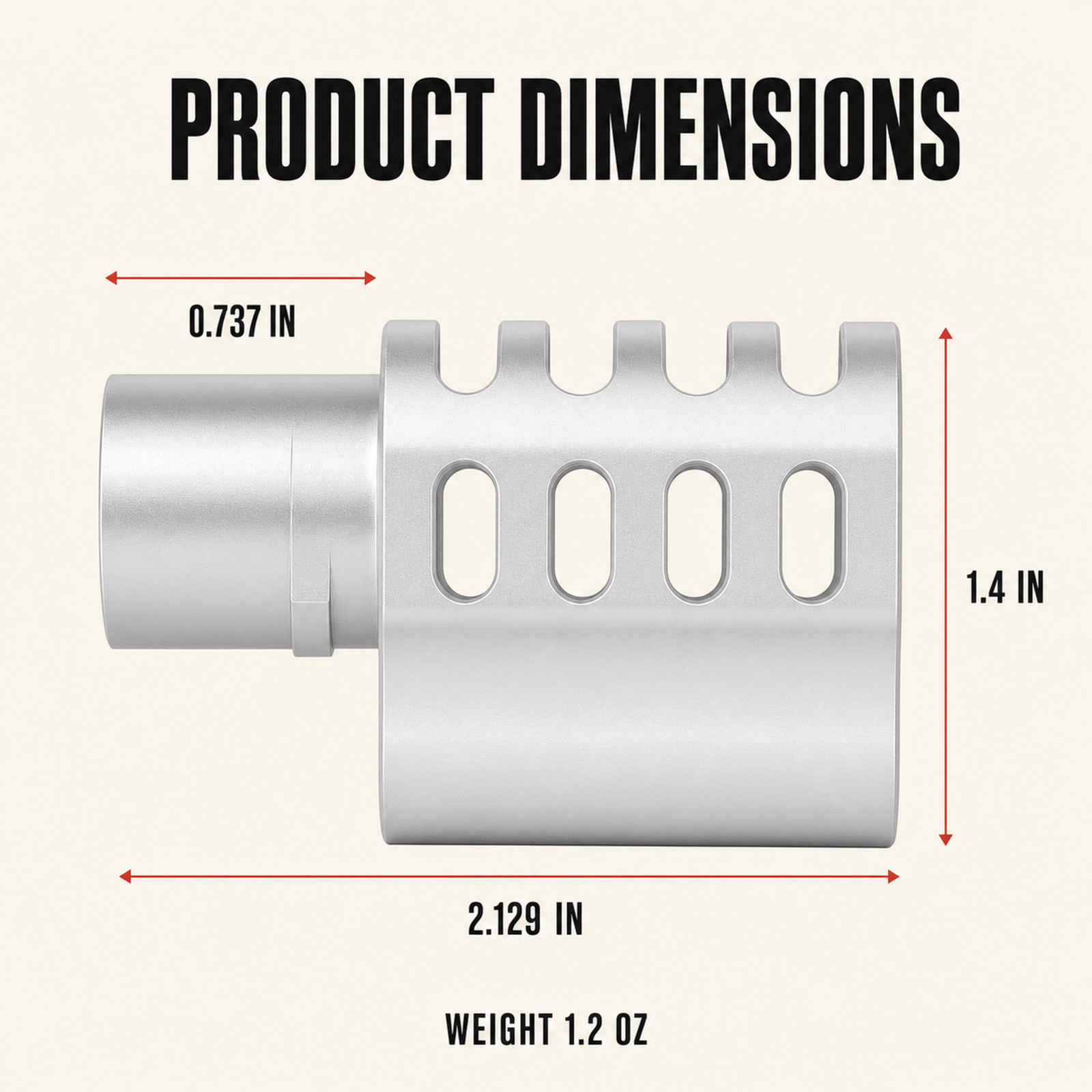 SILVER Muzzle Brake Compensator Fits 1911 .45 ACP Full Size , A Style