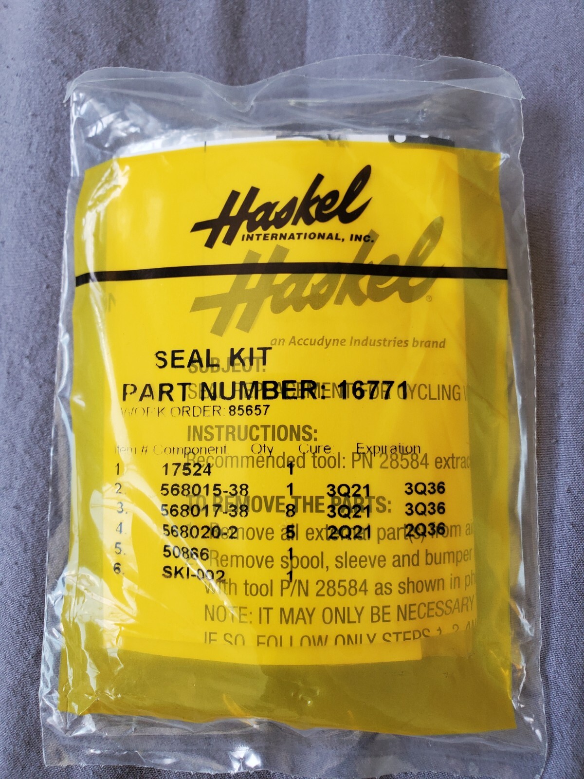 Haskel 16771 air cycling Seal Kit