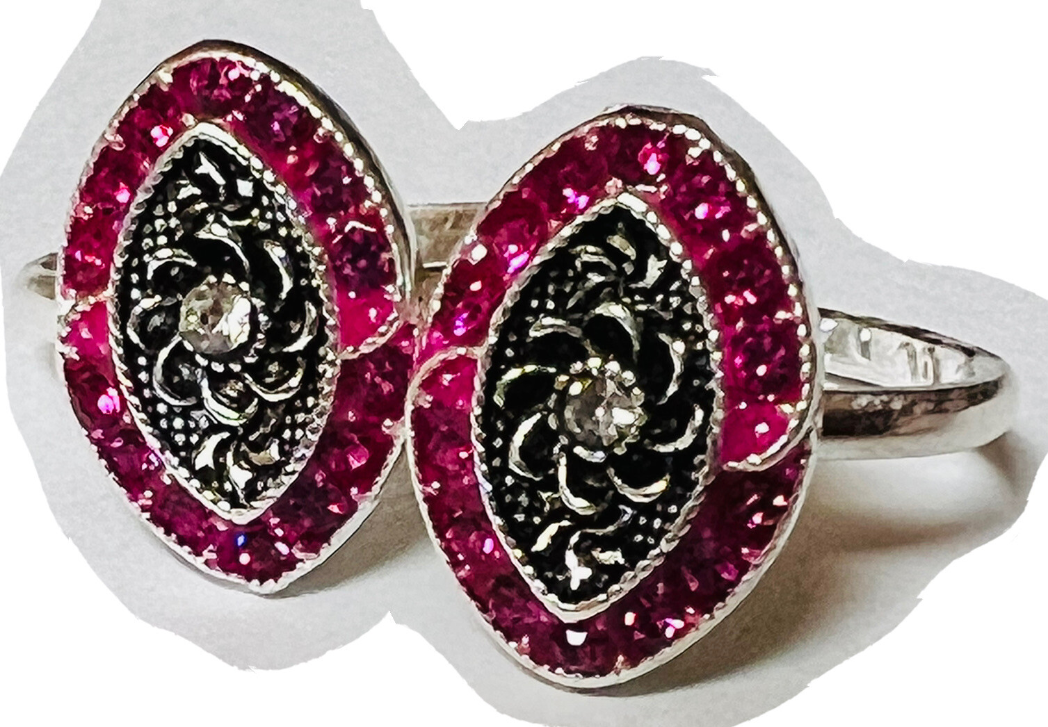 Pink Oval CRYSTAL 925 Sterling Silver Toe Ring Pair India Bichiya ADJUSTABLE