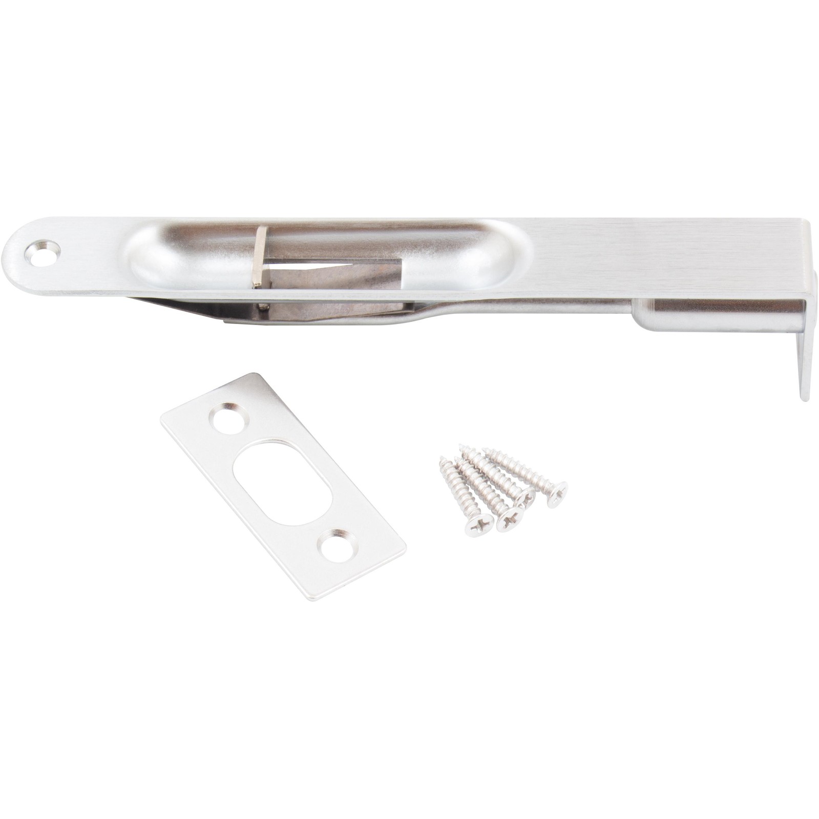 Flush Bolt, Sqaure Corner x Round Corner, 6 Inches, Satin Chrome by Stone Harbor