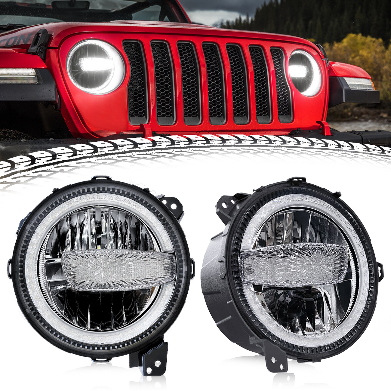 for Jeep Wrangler JL Gladiator Sahara 2018-2022 9'' LED Headlights Hi/Lo DRL New