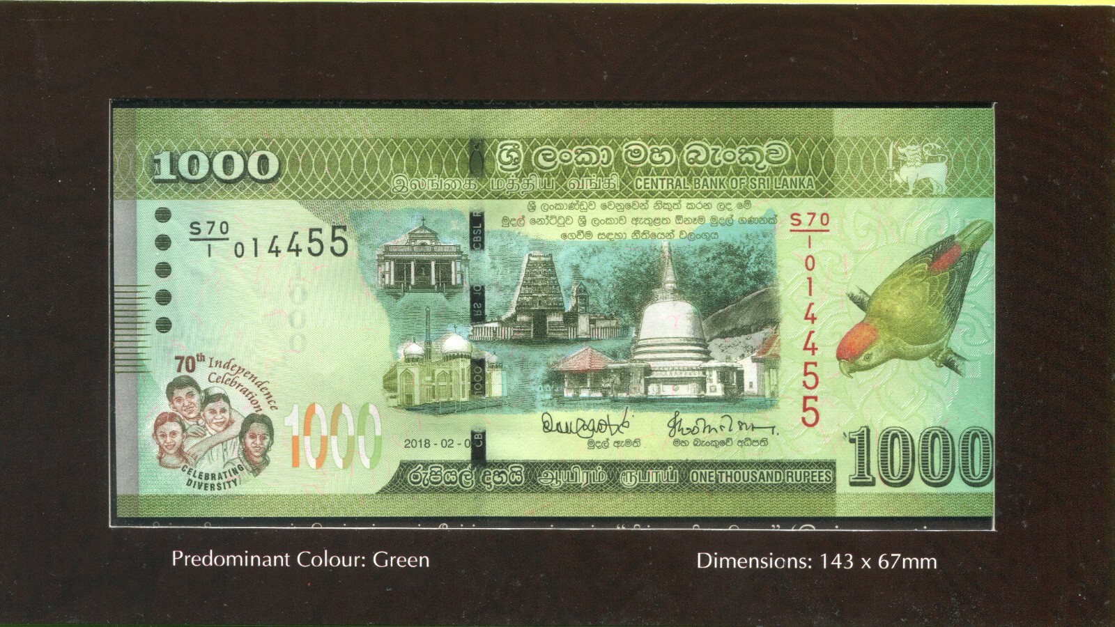 Sri Lanka 1000 Rupees 2018 P130 UNC - Commemorative w/ folder