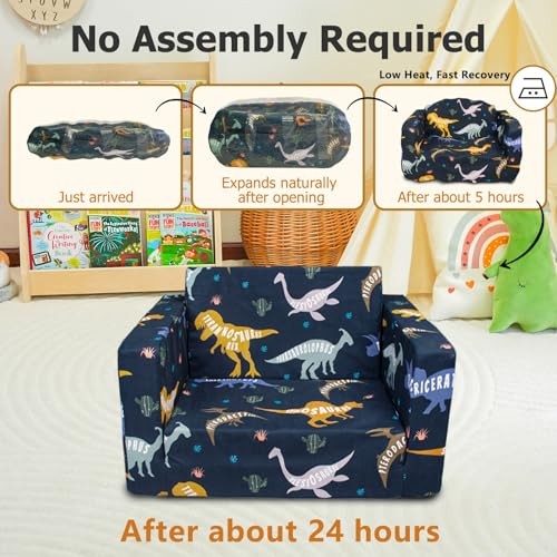 Kids Couch, 2-in-1 Kids Fold Out Couch, Convertible Kid Sofa to Dinosaur