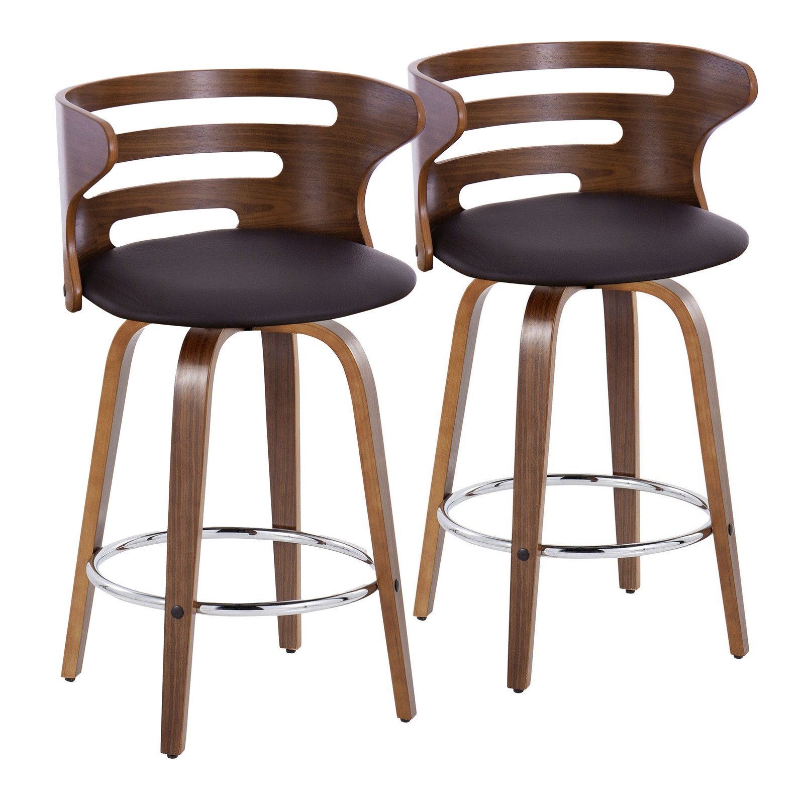 Cosini 26" Mid-Century Modern Fixed-Height Barstool with Swivel in Walnut Wood