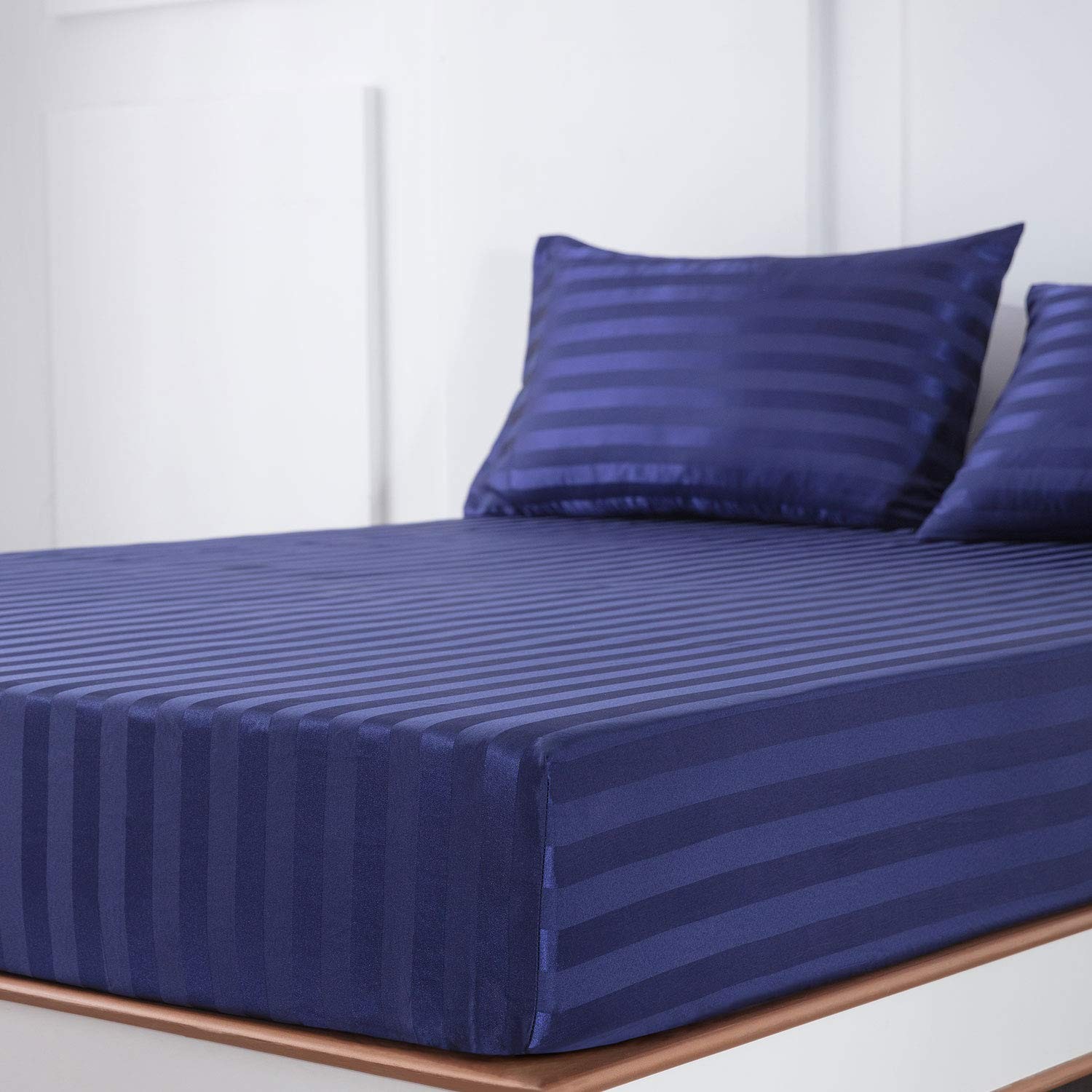 Satin-Silk Sheets Queen Size Bed Set, Navy Blue Soft Cooling Deep Pocket Queen