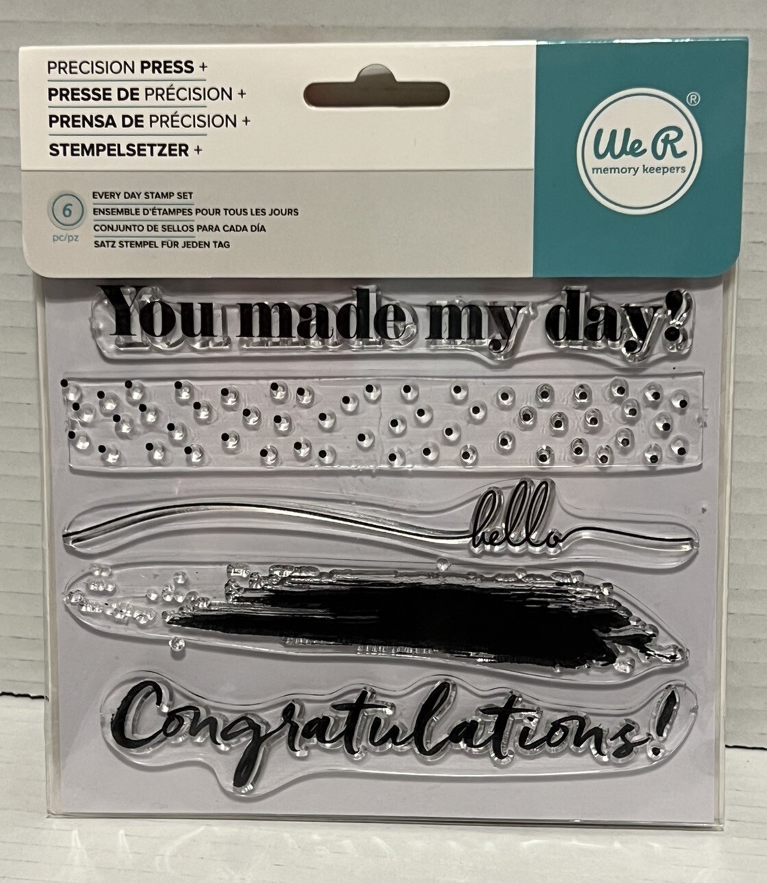We R Memory Keepers Every Day Stamp Set 6 Hello Congratulations Border New Read