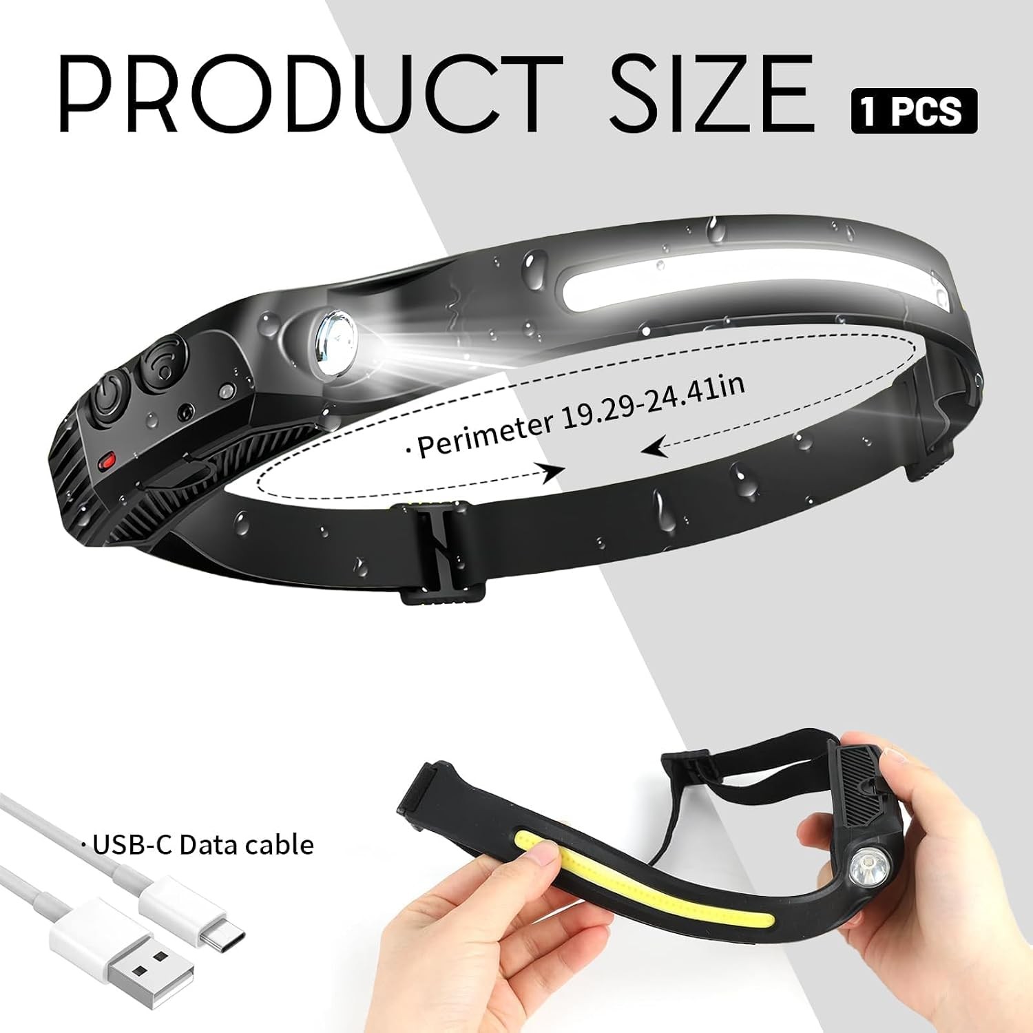 4-Pack 230° Wide Beam LED Headlamp, Motion Sensor, Rechargeable