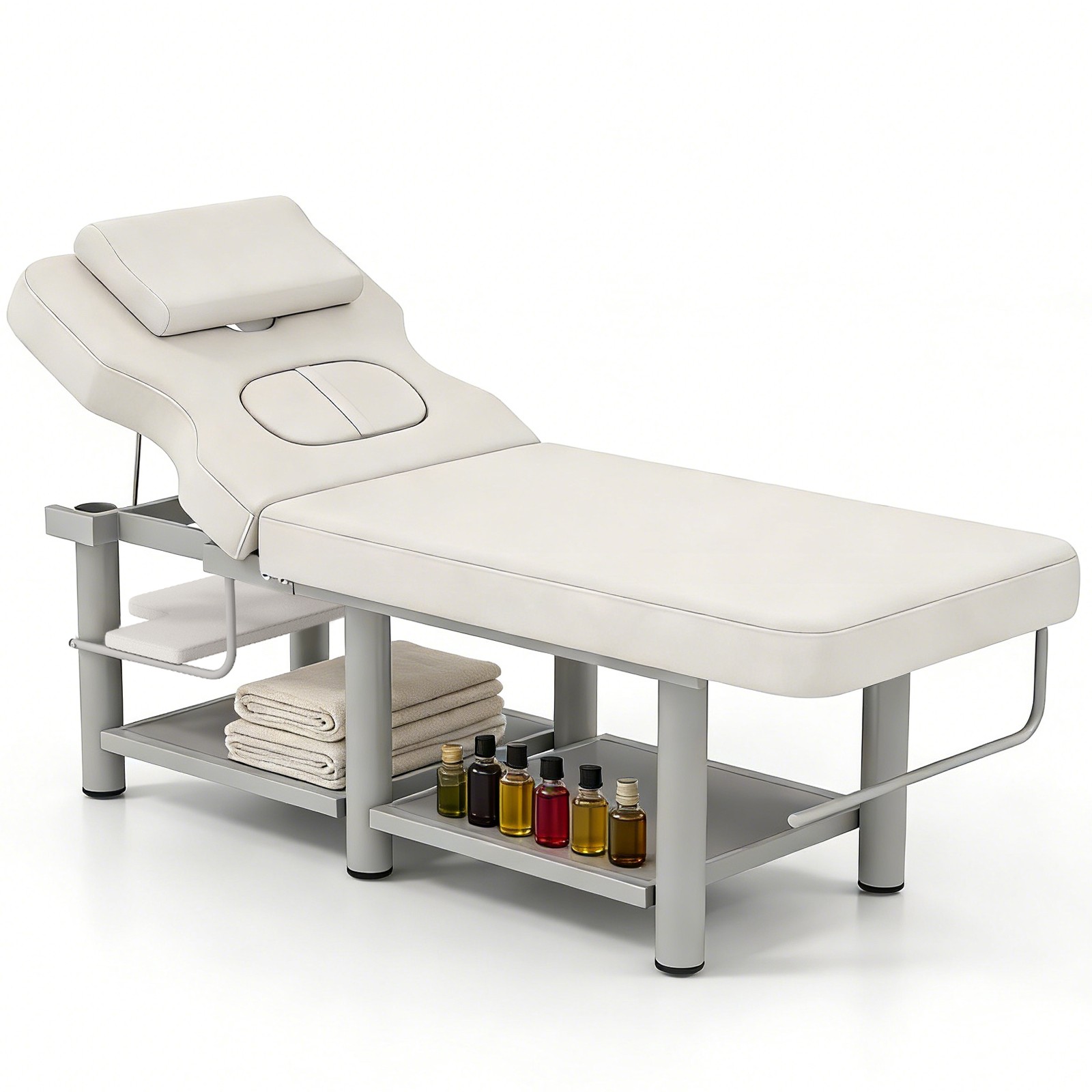 Adjustable Massage Table Facial Bed Spa Beauty with Open-Chest, Headrest (Gray)