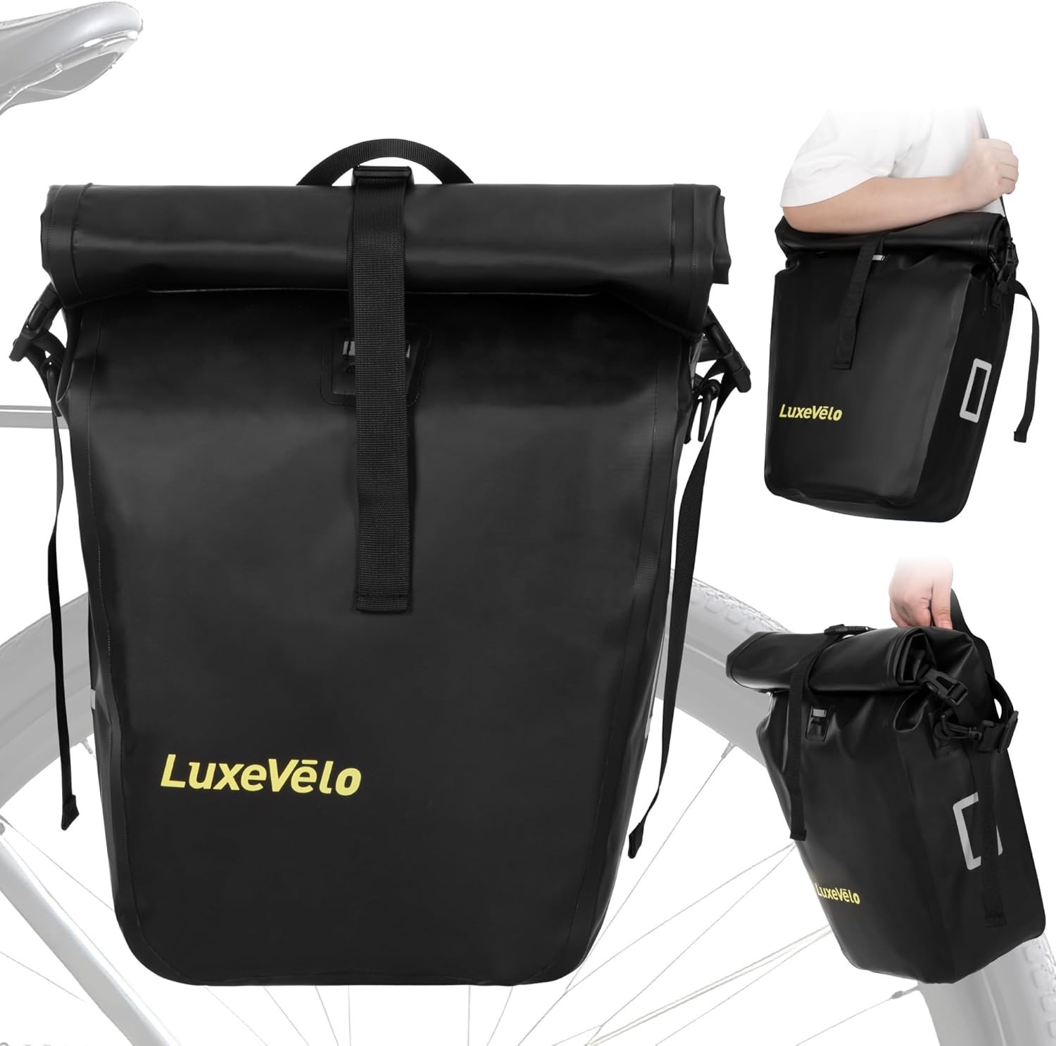 Luxevelo Lightweight Bike Pannier Bag – 27L Expandable Weather-Resistant Stor...