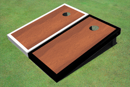 Rosewood Stained Center White And Black Border Cornhole Board