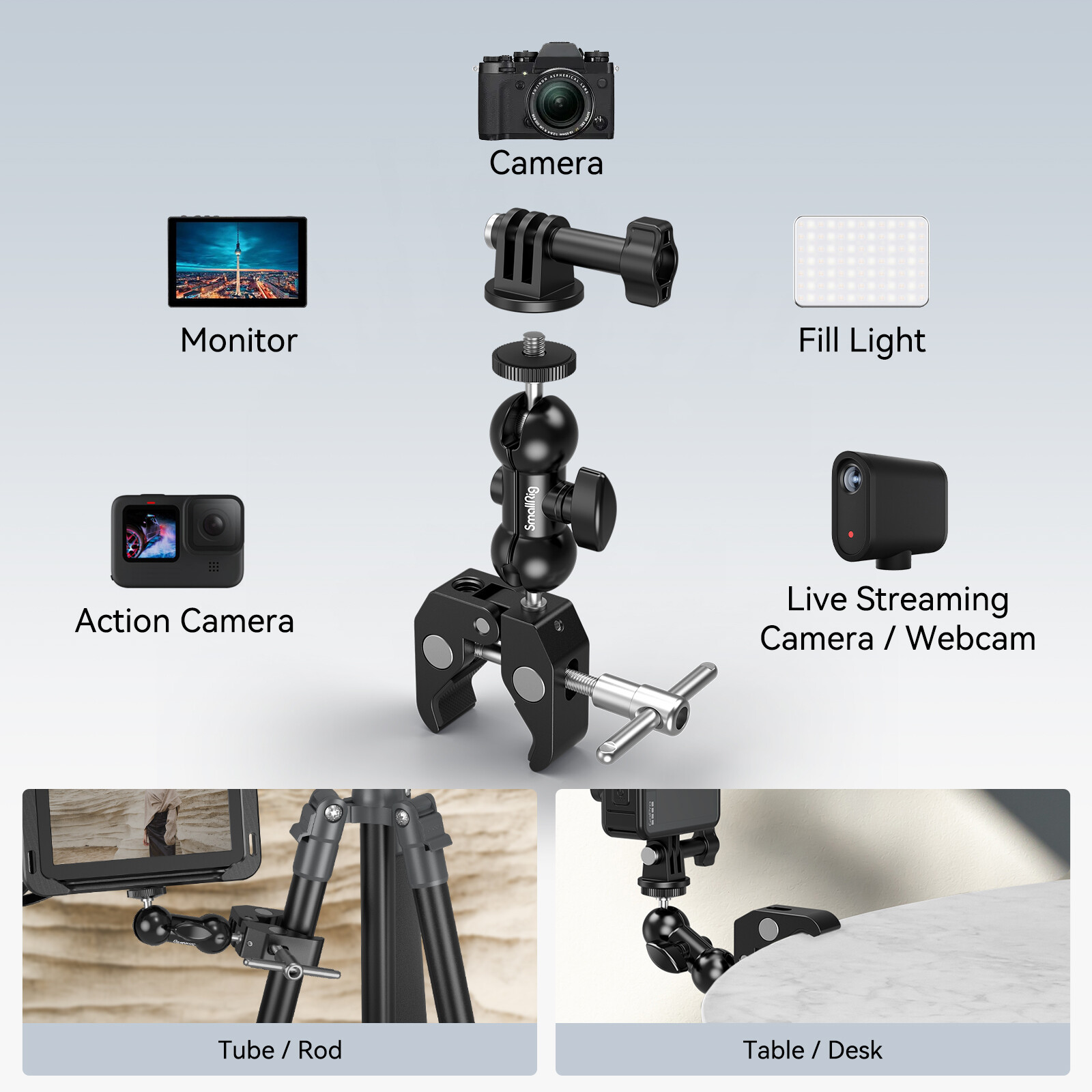 SmallRig Cool Ballhead Arm Super Camera Clamp Mount Double Ball Adapter 1138